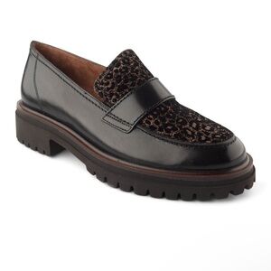 Paul green NATASHA LEOPARD PRINT LEATHER LOAFER IN LEO BLACK COMBO size 7.5 new